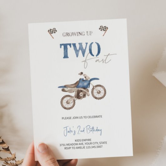 ZWEI Fast Blue Dirt Bike Einladung Geburtstag