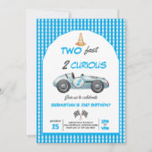 Zwei Fast Blue Race Car 2. Geburtstag Einladung (Vorderseite)