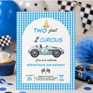 Zwei Fast Blue Race Car 2. Geburtstag Einladung