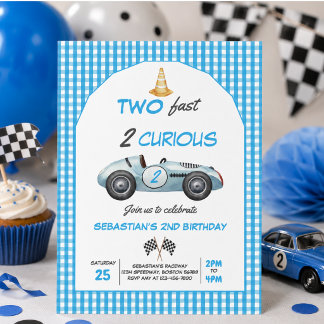 Zwei Fast Blue Race Car 2. Geburtstag Einladung