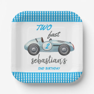 Zwei Fast Blue Race Car 2. Geburtstag Einladung Pappteller