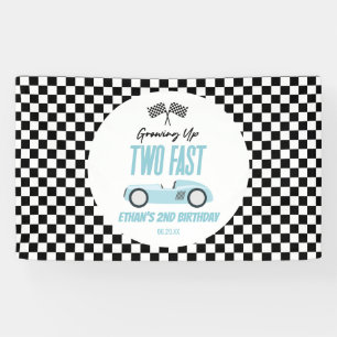 Zwei Fast Blue Race Car 2. Geburtstag Party Banner