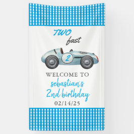 Zwei Fast Blue Race Car 2. Geburtstag Party Banner