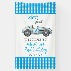 Zwei Fast Blue Race Car 2. Geburtstag Party Banner