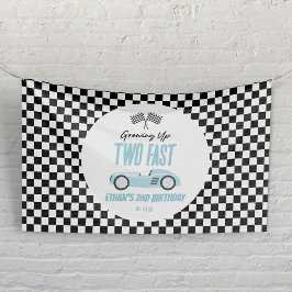 Zwei Fast Blue Race Car 2. Geburtstag Party Banner