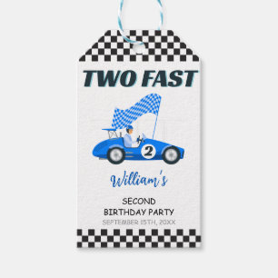 Zwei Fast Blue Race Car am zweiten Geburtstag Geschenkanhänger