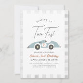 Zwei Fast Blue Race Car Boy 2. Geburtstag Einladung (Vorderseite)