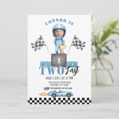 Zwei Fast Blue Race Foto 2. Geburtstag Einladung (Stehend Vorderseite)