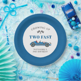 Zwei Fast Blue Racing Car 2. Geburtstag Pappteller