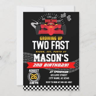 Zwei Fast Boys Red Race Auto zum 2. Geburtstag Einladung