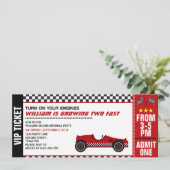 Zwei Fast Car Race Ticket 2. Geburtstag Einladung (Stehend Vorderseite)