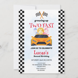 Zwei Fast Dinosaurier Race Auto 2. Geburtstag Part Einladung