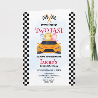 Zwei Fast Dinosaurier Race Auto 2. Geburtstag Part Einladung