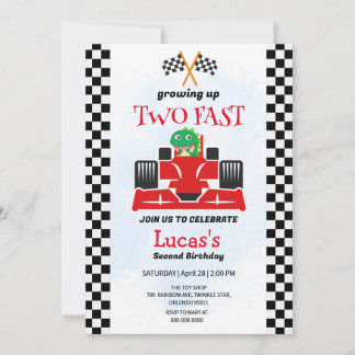 Zwei Fast Dinosaurier Race Auto 2. Geburtstag Part Einladung