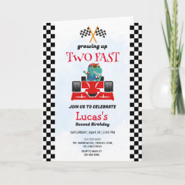 Zwei Fast Dinosaurier Race Auto 2. Geburtstag Part Einladung