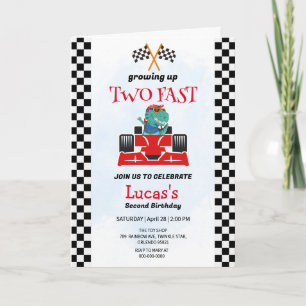 Zwei Fast Dinosaurier Race Auto 2. Geburtstag Part Einladung