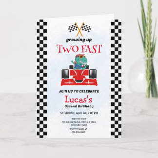 Zwei Fast Dinosaurier Race Auto 2. Geburtstag Part Einladung
