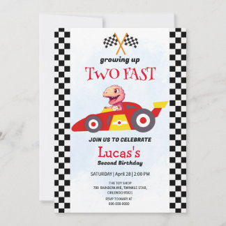 Zwei Fast Dinosaurier Race Auto 2. Geburtstag Part Einladung