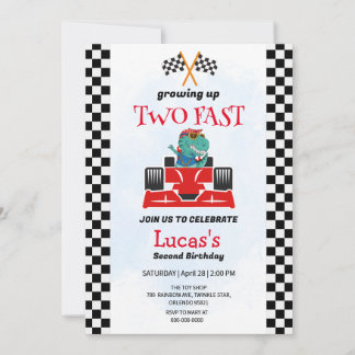 Zwei Fast Dinosaurier Race Auto 2. Geburtstag Part Einladung