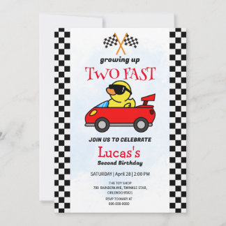Zwei Fast Dinosaurier Race Auto 2. Geburtstag Part Einladung