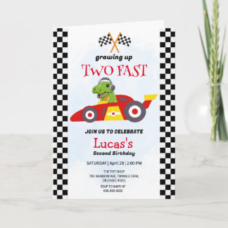 Zwei Fast Dinosaurier Race Auto 2. Geburtstag Part Einladung
