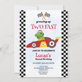 Zwei Fast Dinosaurier Race Auto 2. Geburtstag Part Einladung