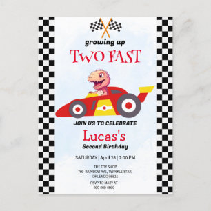 Zwei Fast Dinosaurier Race Auto 2. Geburtstag Part Postkarte