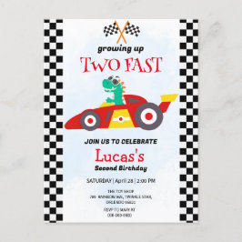 Zwei Fast Dinosaurier Race Auto 2. Geburtstag Part Postkarte