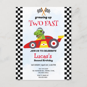 Zwei Fast Dinosaurier Race Auto 2. Geburtstag Part Postkarte