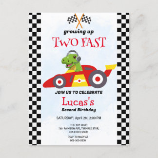 Zwei Fast Dinosaurier Race Auto 2. Geburtstag Part Postkarte