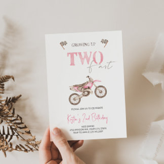 ZWEI Fast Pink Dirt Bike Geburtstagseinladung Einladung