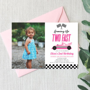Zwei Fast Pink Race Car 2. Geburtstag Party Einladung