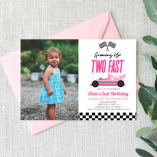 Zwei Fast Pink Race Car 2. Geburtstag Party Einladung