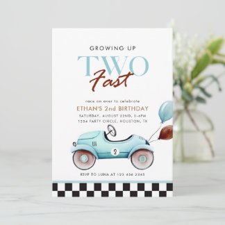 ZWEI Fast Race Car 2. Geburtstag Blauer Junge Einladung