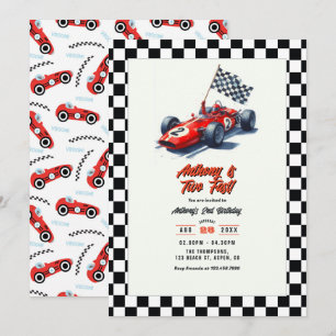 Zwei Fast Race Car 2. Geburtstag Party Einladung