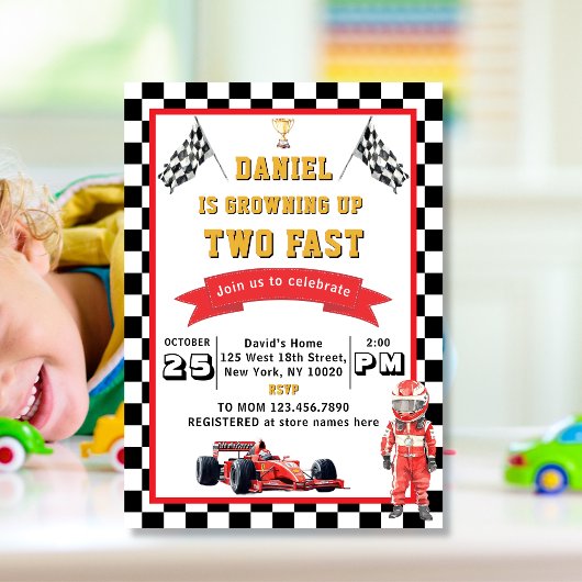 Zwei Fast Race Car 2. Geburtstag Party Einladung