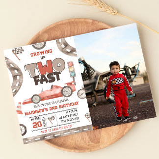 Zwei Fast Race Car 2. Geburtstag Party Foto Einladung