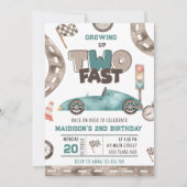 Zwei Fast Race Car Boy 2. Geburtstag Einladung (Vorderseite)