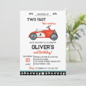 Zwei Fast Race Car Boy 2. Geburtstag Einladung (Stehend Vorderseite)