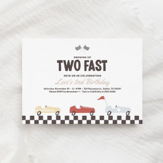 Zwei Fast Race Car Boy 2. Geburtstag Party Einladu Einladung