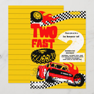 Zwei Fast Race Car Boy 2. Geburtstag Party Einladung