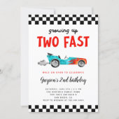 Zwei Fast Race Car Boy 2. Geburtstag Party Einladung (Vorderseite)
