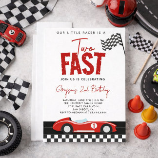 Zwei Fast Race Car Boy 2. Geburtstag Party Einladung