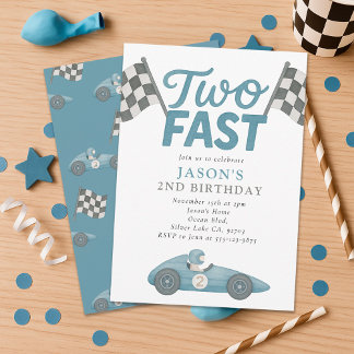Zwei Fast Race Car Boy 2. Geburtstag Party Einladung