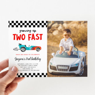 Zwei Fast Race Car Boy 2. Geburtstag Party Foto Einladung