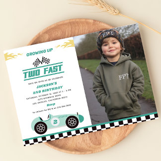 Zwei Fast Race Car Boy 2. Geburtstag Party Foto Einladung