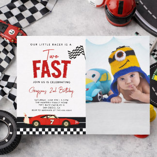 Zwei Fast Race Car Boy Foto 2. Geburtstag Party Einladung