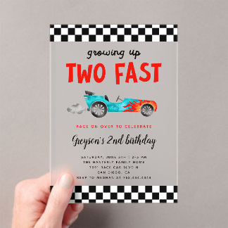 Zwei Fast Race Car Boy Geburtstagsparty Acryleinladungen