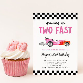 Zwei Fast Race Car Girl 2. Geburtstag Party Einladung