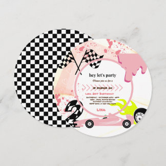 Zwei Fast Race Car Girls 2. Geburtstag Party Einladung